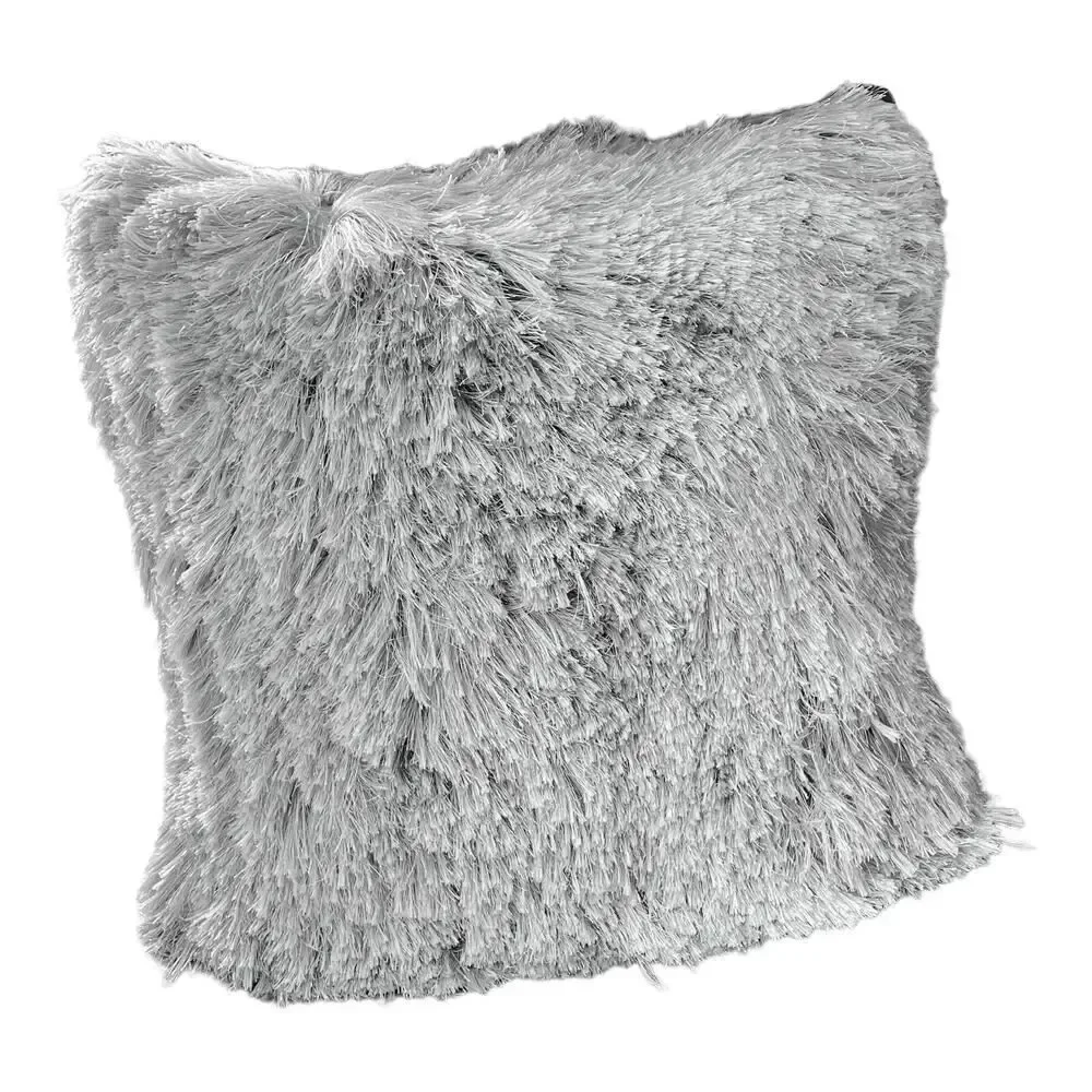 Set of Aphorism Gray Silver Metallic Shag Fringe Square Throw Pillow Covers 22
